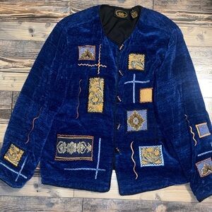 Vintage 90’s Embroidered Allure Blue Jacket with Gold and Orange Accents